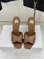 YSL Opyum Sandal 85 Brown Silk Leather 642941