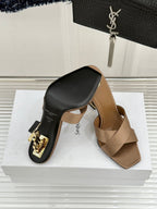 YSL Opyum Sandal 85 Brown Silk Leather 642941