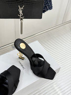 YSL Opyum Sandal 85 Black Silk Leather 642942