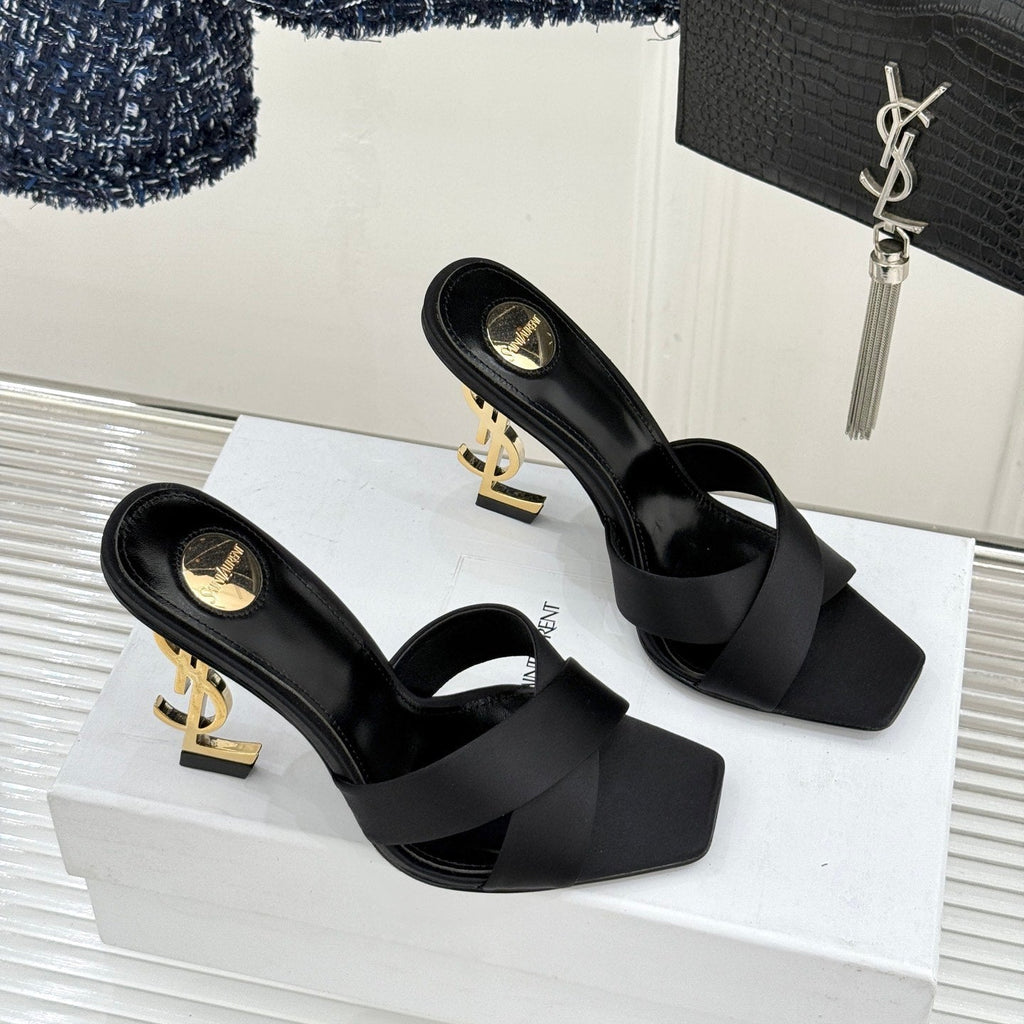 YSL Opyum Sandal 85 Black Silk Leather 642942