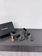 BLOCK HEEL SANDALS BLACK POLKA DOT SHEEPSKIN