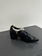 CC Pointed Toe High Heels Black Bow Tie Cowhide