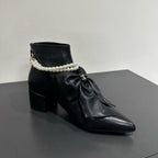 CC Ankle Boots Black Bow Tie Cowhide
