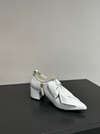 CCC Pointed Toe High Heels White Bow Tie Cowhide