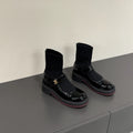 CC 25ss Short Sock Boots Black Patent Leather& Wool 417818