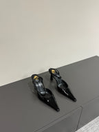 AIMÉE SLINGBACK PUMPS IN BLACK GLOSSY LAMBSKIN