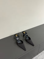 AIMÉE SLINGBACK PUMPS IN BLACK SATIN