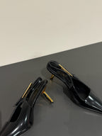 LEE SLINGBACK MID PUMPS IN BLACK SHINY CALFSKIN