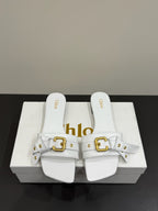 Loewe 25 Bow Metal Buckle Slide White Cowhide