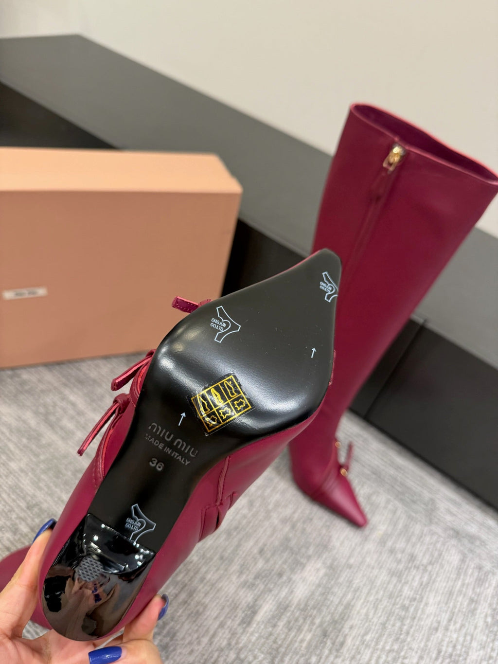 Miu 90 knee high boots berry cowhide