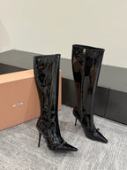 Miu 90 knee high boots black patent leather