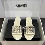 CC 25ss Chain Flat Slippers Black WhiteCowhide & Sheepskin 417563