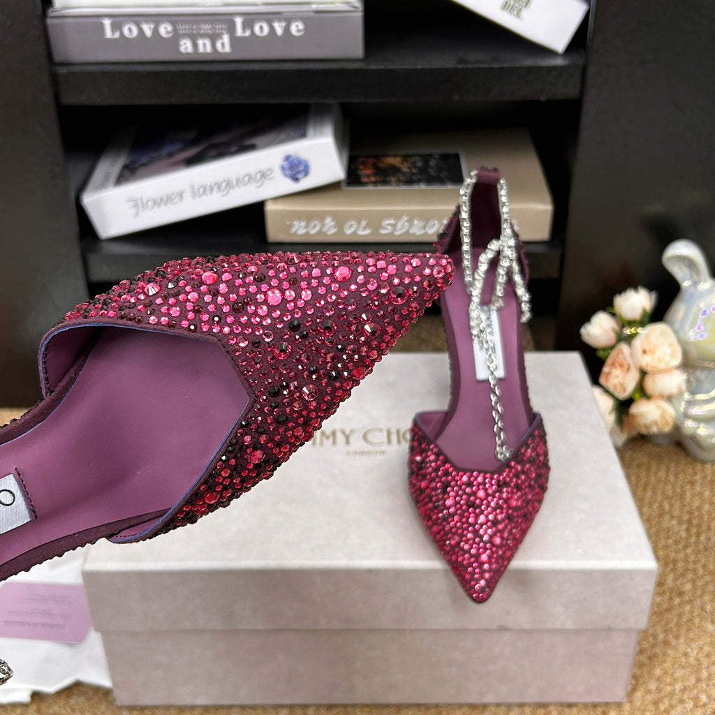 Jimmy 26 Stevie Pump 9cm Burgundy Crystal Leather 681906