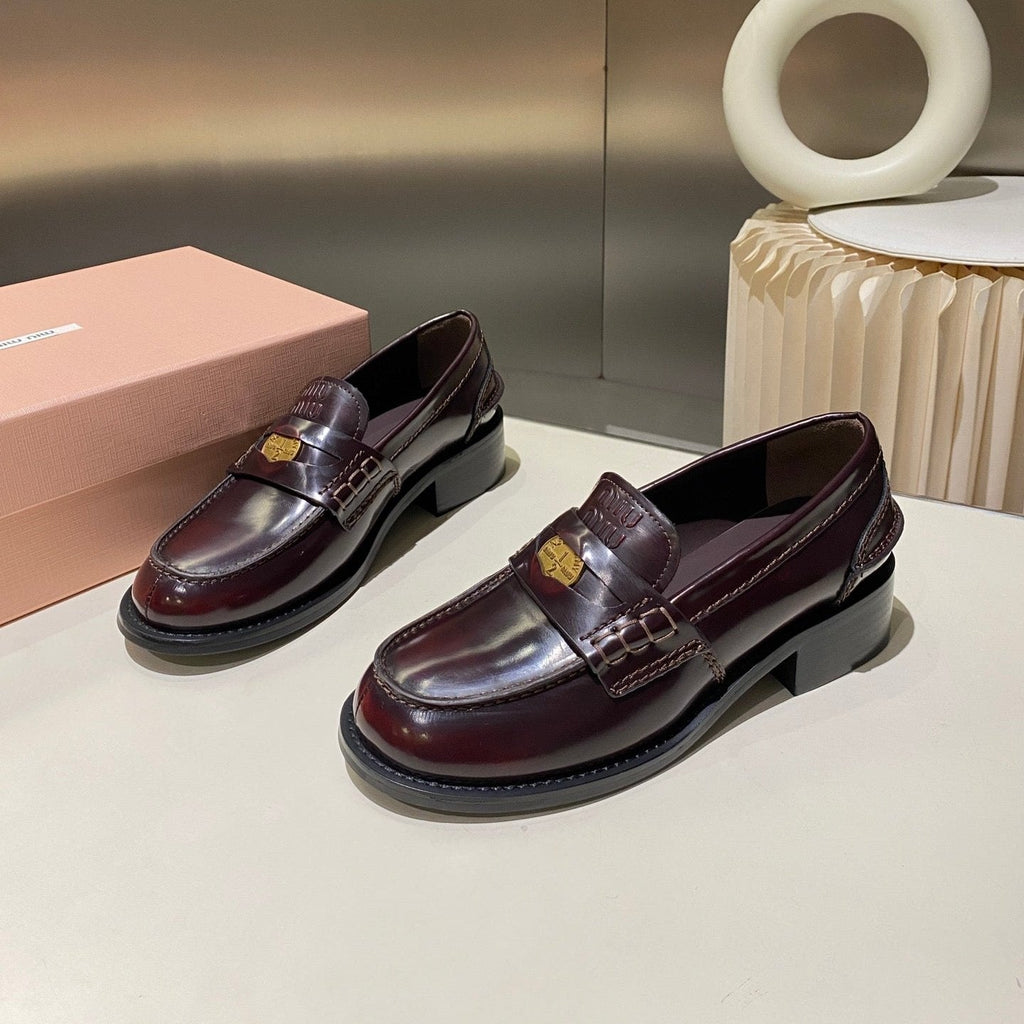Miu Loafers Red Brown Cowhide
