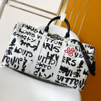 LVx N&PW Keepall Bandoulière 50 Black White Cowhide