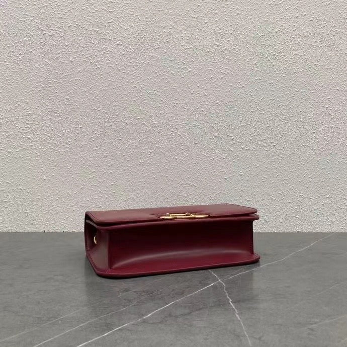 Celine Frame Bag Triomphe Burgundy Calfskin