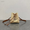 Celine Micro Sailor Bucket Bag with Anchor Embroidery Beige Brown Calfskin Textile