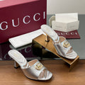 GG Canvas Mid-Heel Mules 7.5cm Sliver Sheepskin 646477