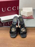 GG Canvas Mid-Heel Mules 7.5cm Black Sheepskin 646481