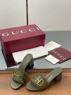 GG D-Shaped Sandals 5.5cm Olive Green Suede Sheepskin 646472