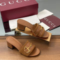 GG D-Shaped Sandals 5.5cm Brown Suede Sheepskin 646475