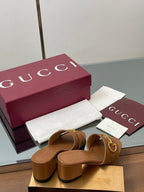 GG D-Shaped Sandals 5.5cm Brown Suede Sheepskin 646475