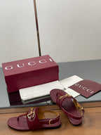 GG Horsebit Thong Flat Sandals Burgundy Sheepskin Suede 646471