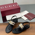 GG Horsebit Thong Flat Sandals Black Sheepskin Canvas 646469