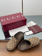Gucci Horsebit Mule Camel And Dark Brown Canvas Leather