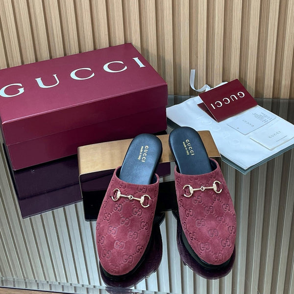 Gucci 25 Horsebit Red Mule GG Suede 563079