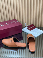 Gucci 25 Horsebit Mule Light Brown Gold Cowhide 563083