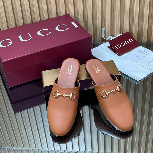 Gucci 25 Horsebit Mule Light Brown Gold Cowhide 563083