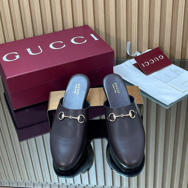 Gucci 25 Horsebit Mule Dark Brown Gold Cowhide 563085