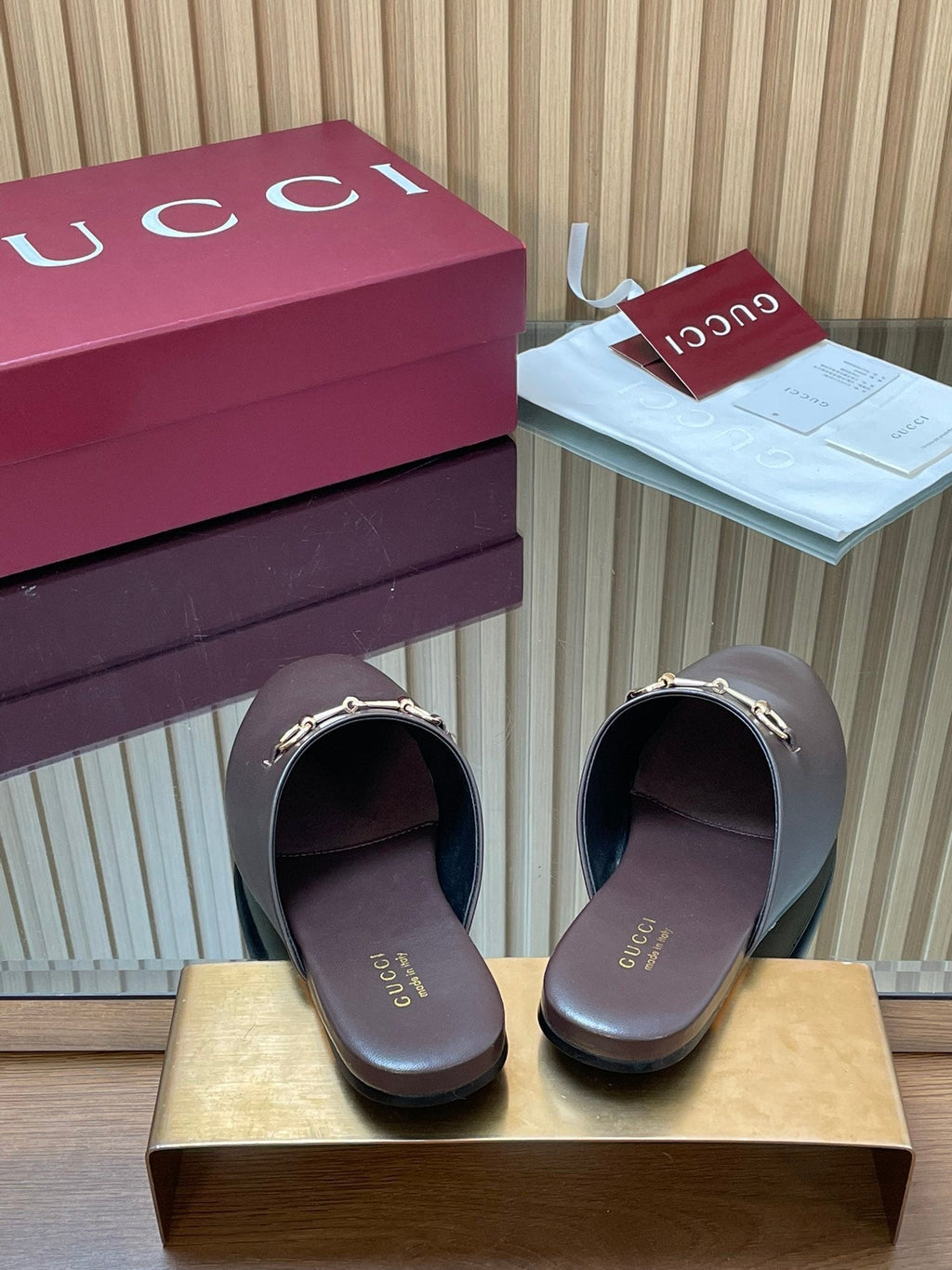 Gucci 25 Horsebit Mule Dark Brown Gold Cowhide 563085