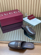Gucci 25 Horsebit Mule Dark Brown Gold Cowhide 563085
