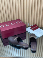 Gucci 25 Horsebit Mule Dark Brown Gold Cowhide 563085