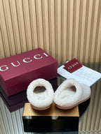 Gucci 2025 Horsebit Embossed Mule Cream Suede And Wool 563038