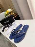 CC Chain Link Thong Flat Dark Blue Denim 696738