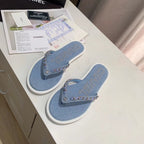 CC Chain Link Thong Flat Blue Denim 696739