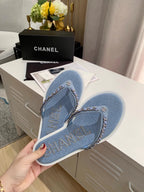 CC Chain Link Thong Flat Blue Denim 696739