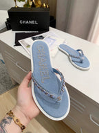 CC Chain Link Thong Flat Blue Denim 696739