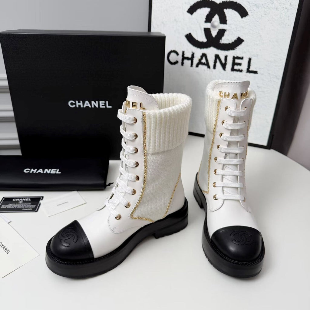 CC 26s Ankle Boot Black White Leather Wool