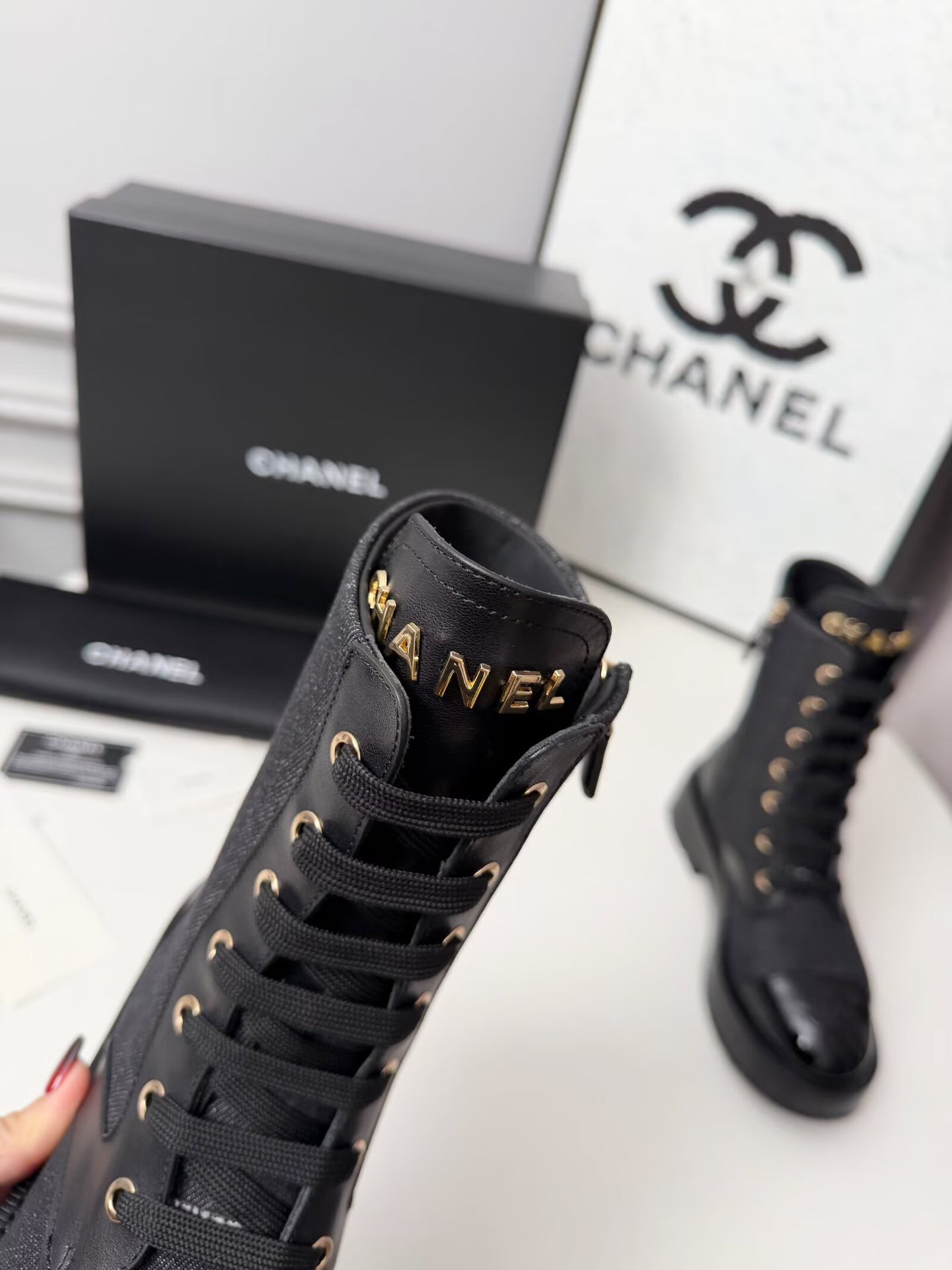 CC 26s Ankle Boot Black Blue Denim Patent Leather
