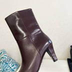 YSL 2025 Short Boot Dark Burgundy Calfskin 575013