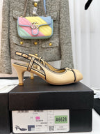 CC Slingback Heels With Black Contrast Stitching Beige Lambskin 476711