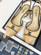CC Slingback Heels With Black Contrast Stitching Beige Lambskin 476711
