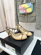 CC Slingback Heels With Black Contrast Stitching Beige Lambskin 476711
