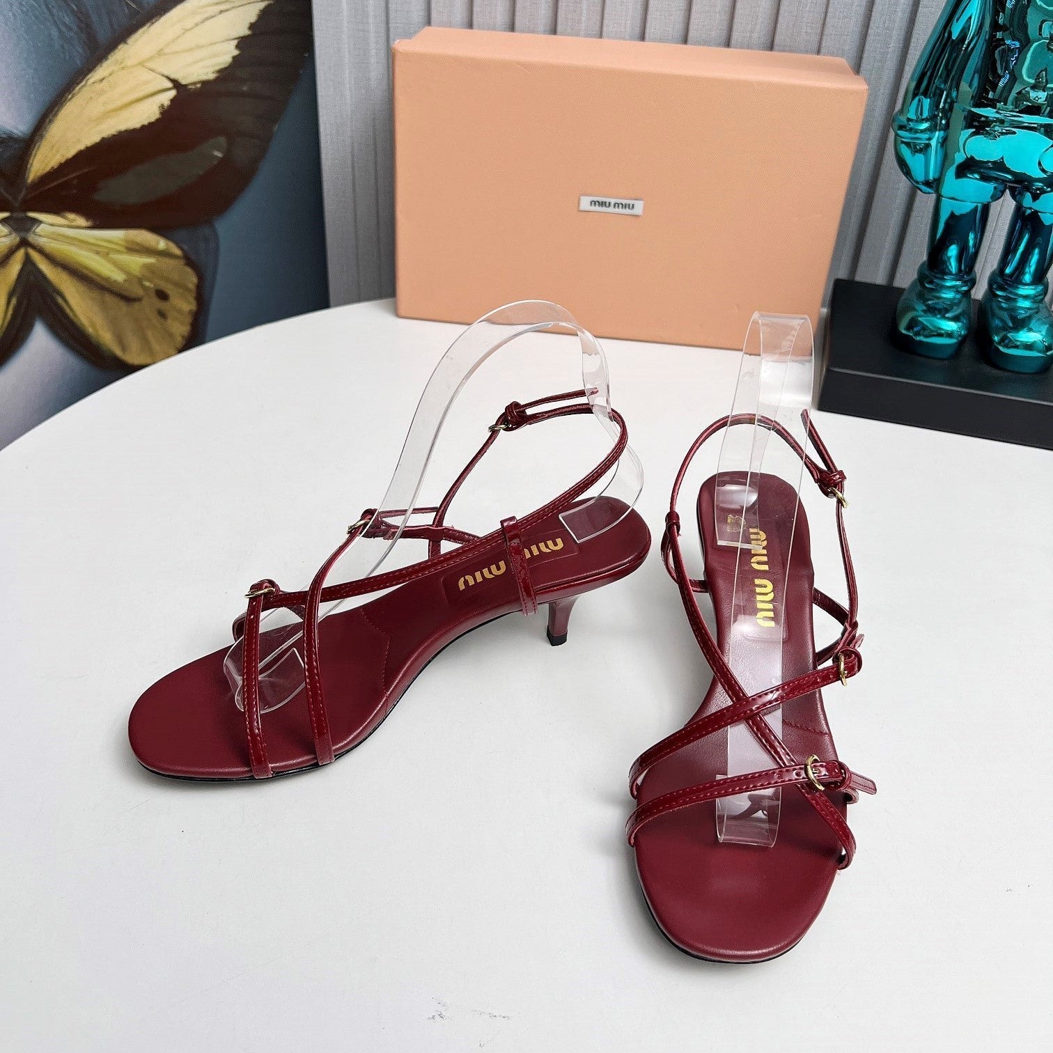 Miu 26s Sandals 5.5cm Burgundy Patent Leather 680450
