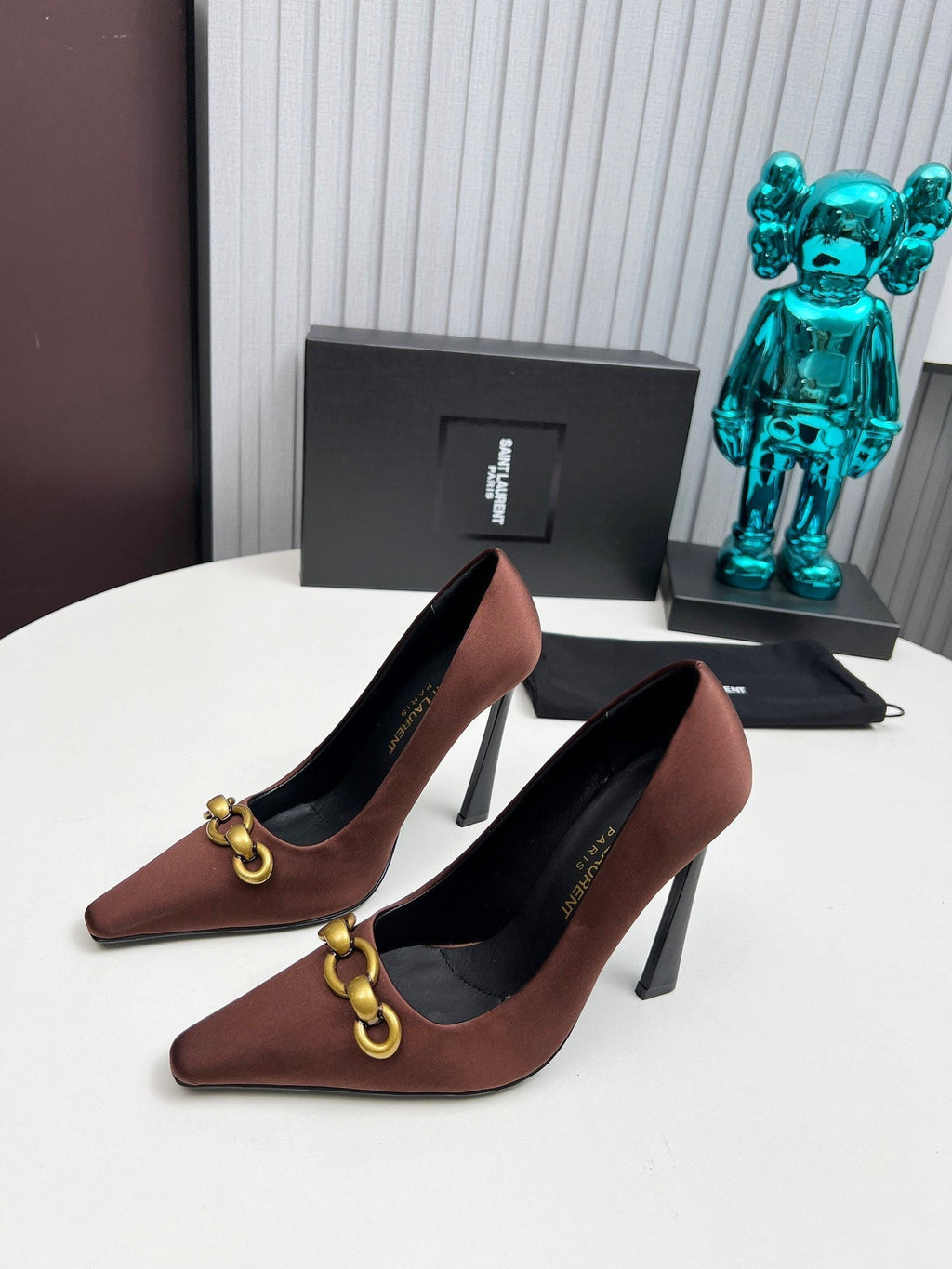 YSL Hermione Pump 11cm Brown Silk 680397