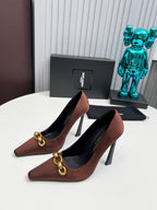 YSL Hermione Pump 11cm Brown Silk 680397